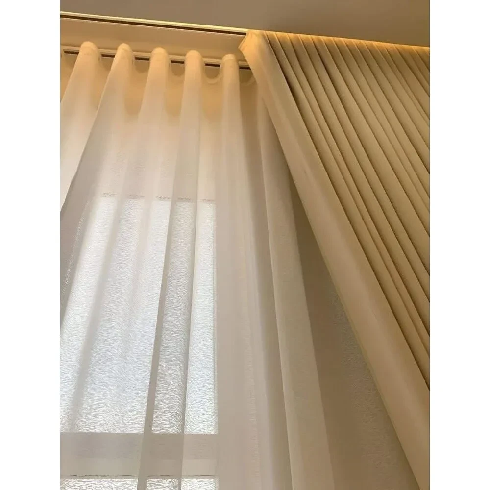 ستائر ويفي خطين بلاك اوت و شيفون - 300x300 سم بيج